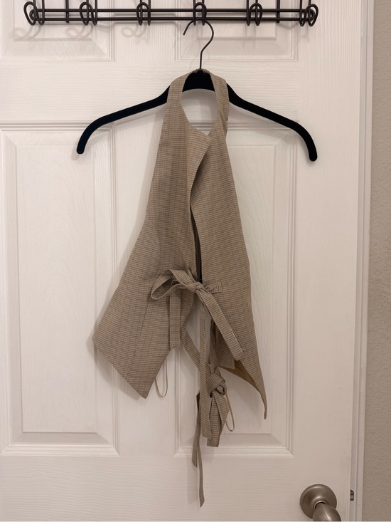 Lioness Tops - Lioness Plaid Beige Wrap Halter Top
